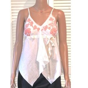 RUTH tank top White and floral coral embroidered flowers with boho necklace 2